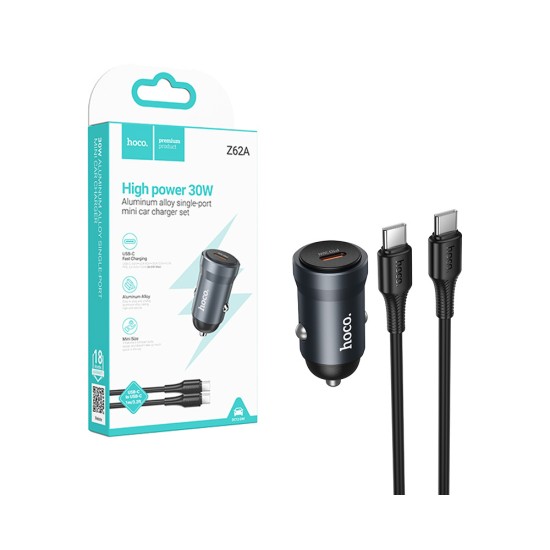 Carregador De Carro Hoco Z62A Energy Conjunto De Porta Dupla Com Micro Tipo-C para Tipo-C 1m Cinza Metálico